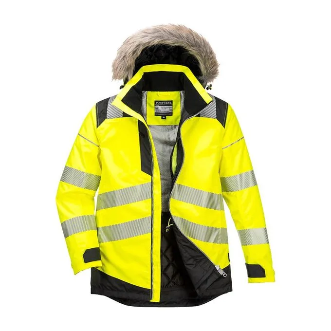 Texpro hi vis winter parka fur hood yellow
